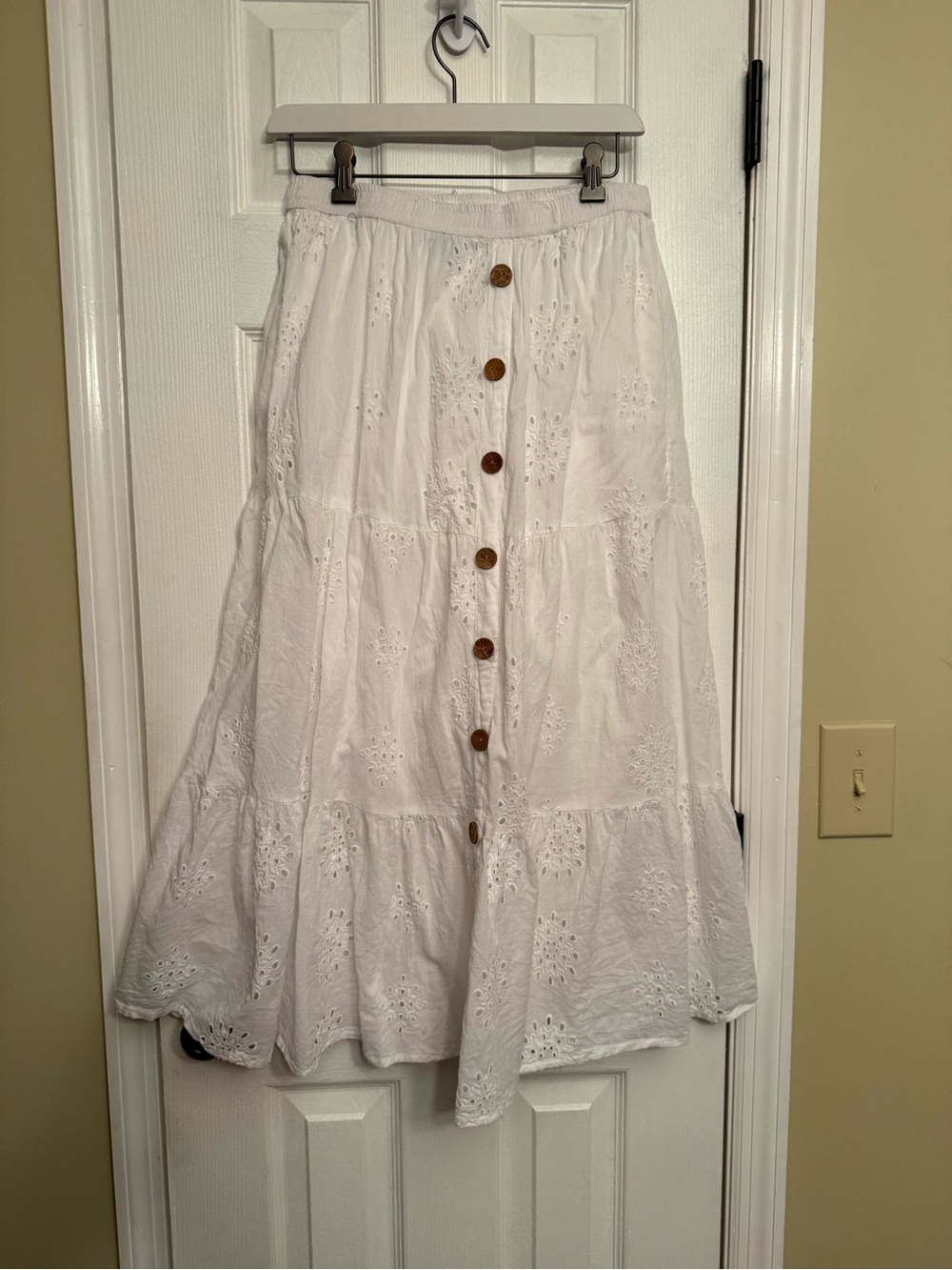 Dress Nadoo xl White Eyelet Button-Front Maxi Skirt lace boho Anthropologie $89